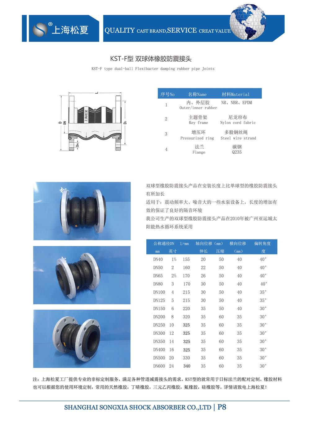 KST-DN150-304碳鋼法蘭雙球體橡膠軟接頭